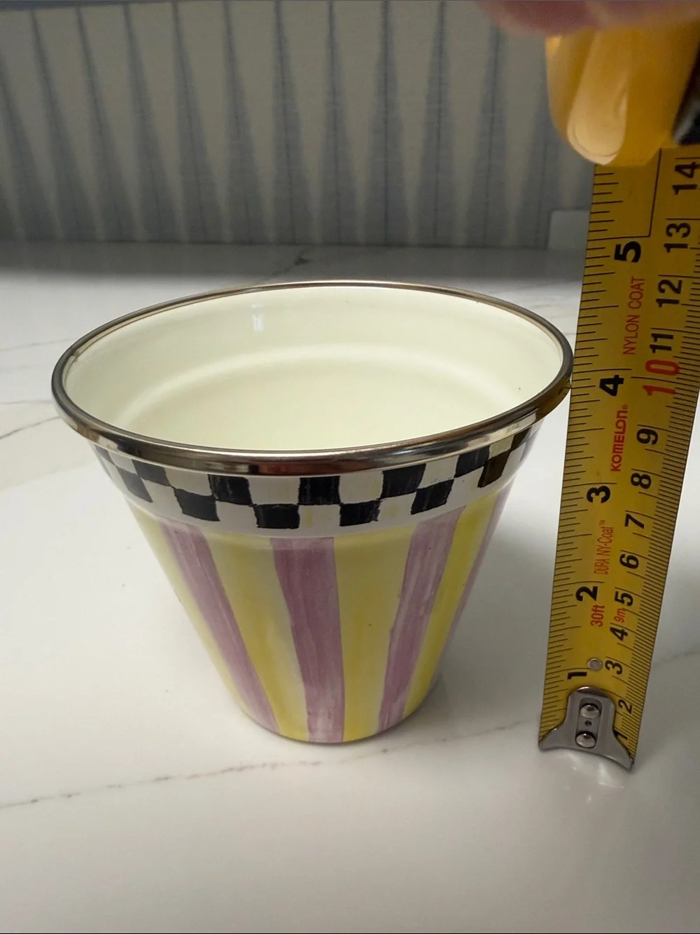 Mackenzie Childs Striped Yellow & Pink Ceramic Pot